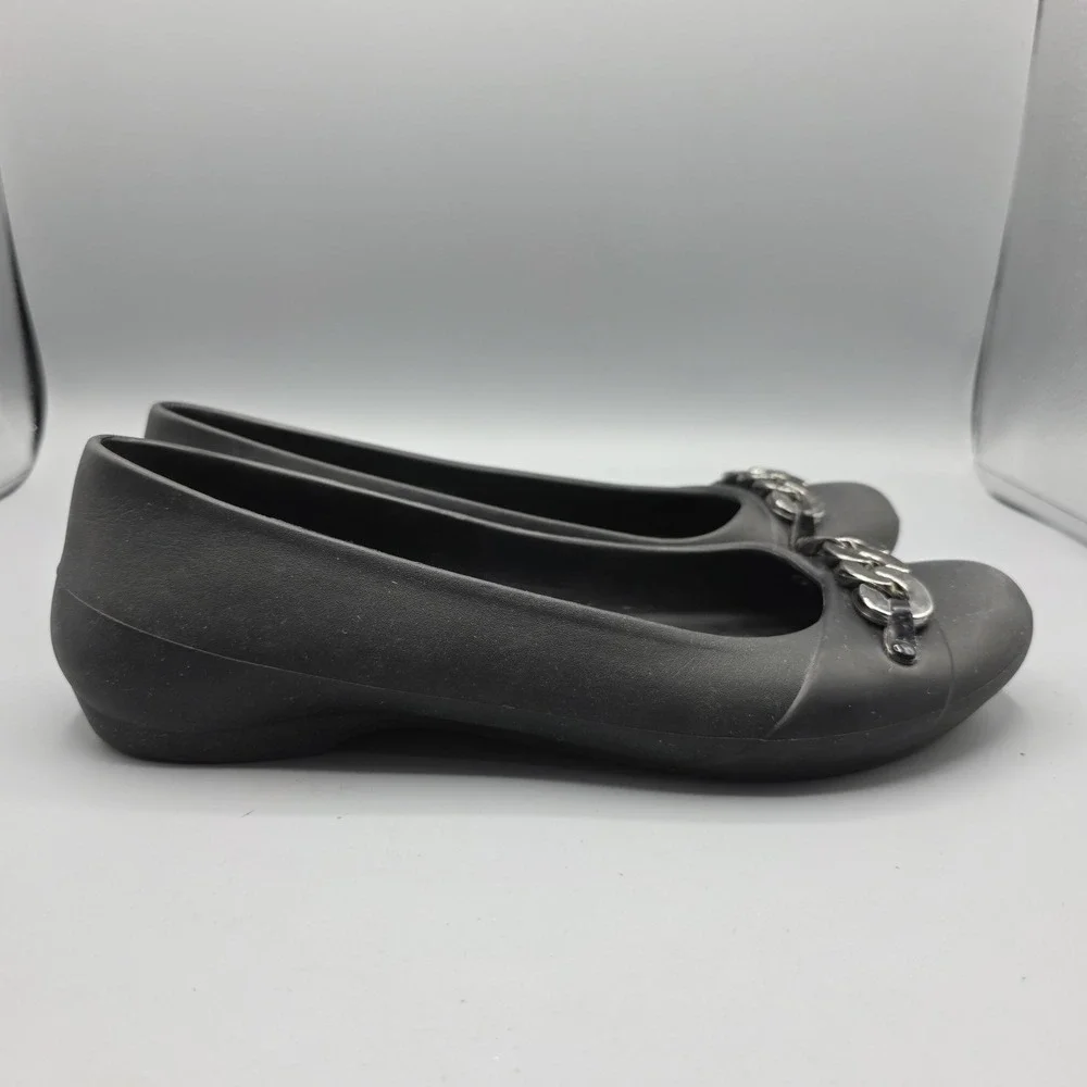 Crocs Gianna Ballet Flats Womens 9 Black Chain Link Slip On Comfort Shoes